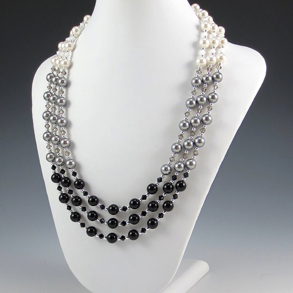 Crystal Pearl, Crystal, Sterling 3-Strand Necklace - Picture 3 of 5